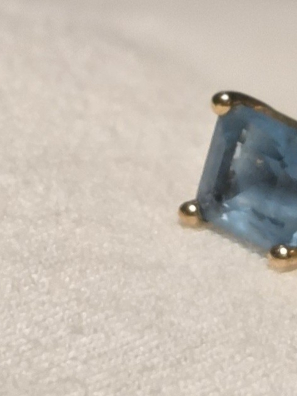 Blue Square Gem Gold Stud Earrings - Picture 5 of 5